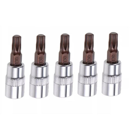 5pcs 1/4inch (6.35mm) Drive T30 Torx Bit Socket Universal DIY Hand Work Tool