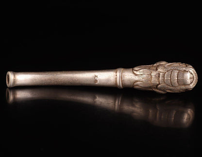 Chinese Rare old Tibet Silver Hand Carved Luck Dragon Statue Smoking Tool