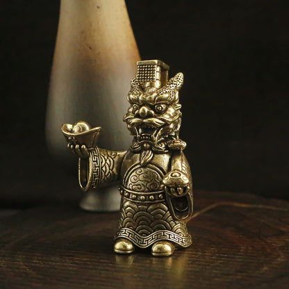 Solid Brass Chinese Dragon King 2.8"Statue Tea Table Lucky Wealth Fengshui Decor