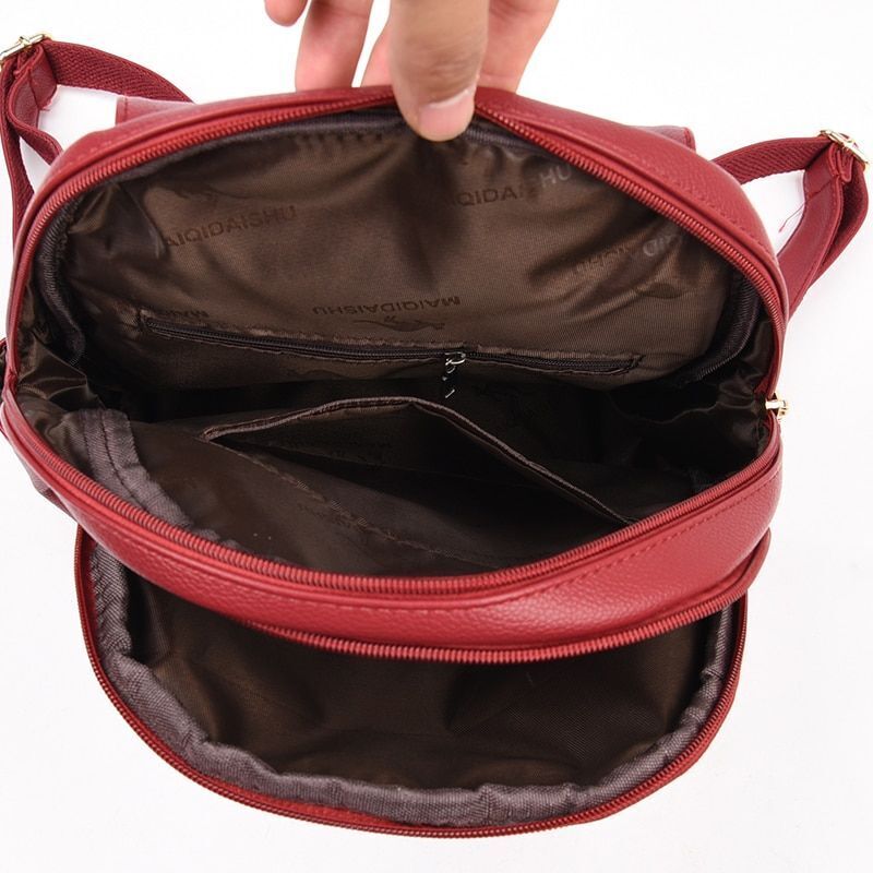 Synthetic Leather Backpacks Shoulder Bag Travel School Polyester Zipper Softback