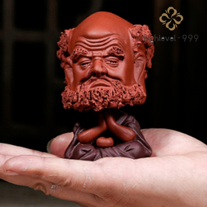 3.8inch Yixing Handmade Bodhidharma Purple Clay Tea Pet Dharma Statue Tea Play