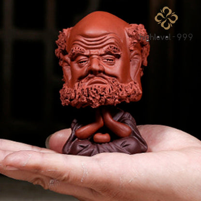 3.8inch Yixing Handmade Bodhidharma Purple Clay Tea Pet Dharma Statue Tea Play