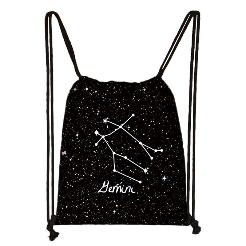 Zodiac Sign Purse Backpack Galaxy Drawstring Bag Rucksack Storage Bag Travelling