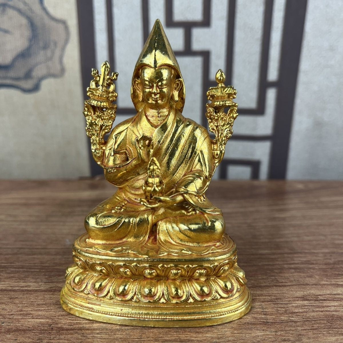 Gilded Copper Tsongkhapa Buddha Statue 10cm Tibetan Home Altar Decor