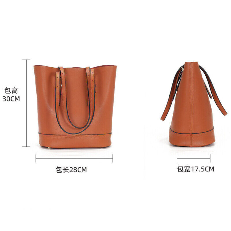 Women's Genuine Leather Shoulder Tote Handbag Shopping Large Capacity Bucket Bag