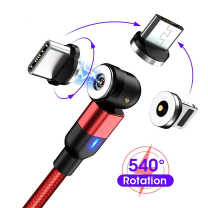 3-in-1 180°+360° Magnetic Charger Cable For Apple Micro USB Type-C Samsung LG