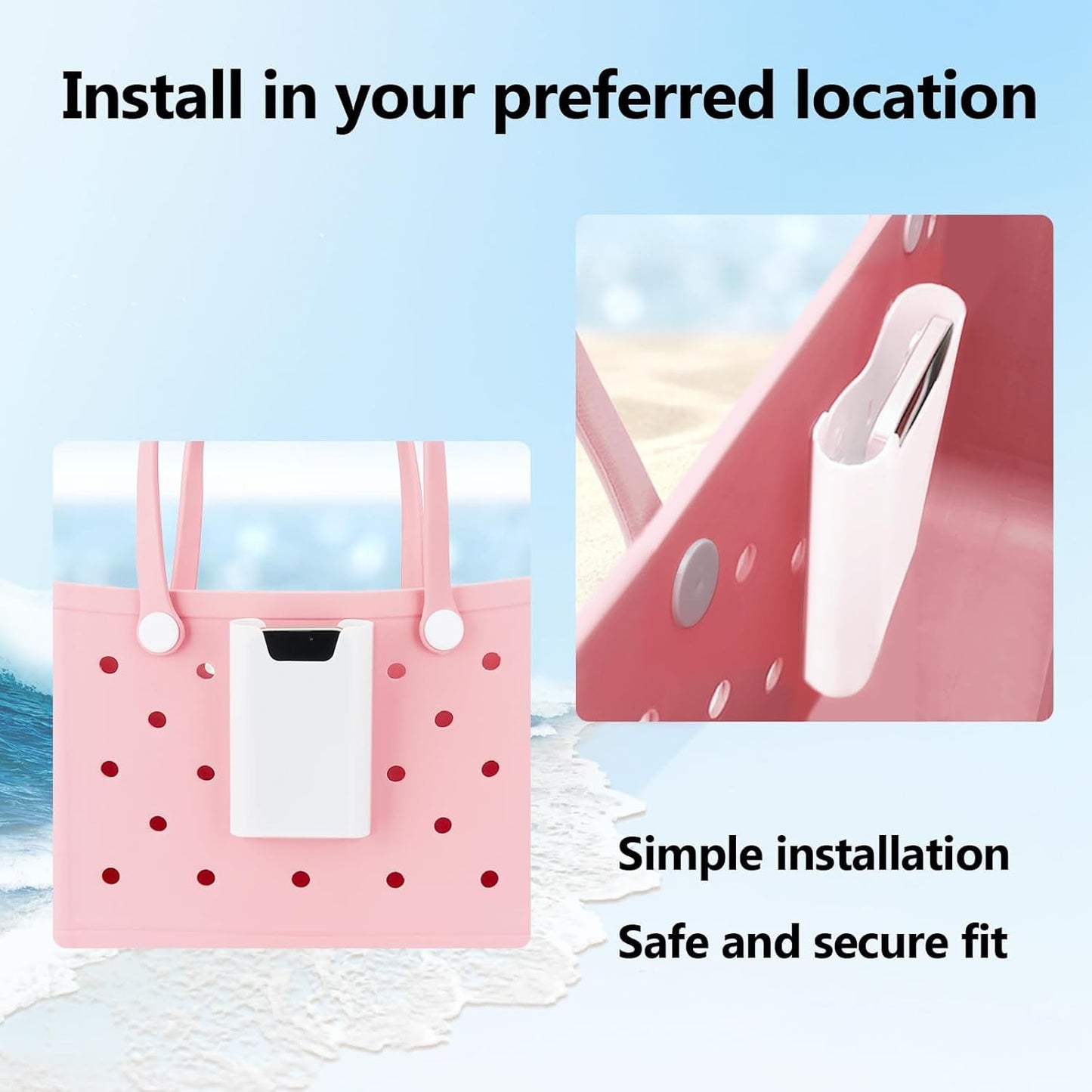 Silicone Phone Holder for Bogg Bags, Attachment for Beach Bags, Phone Holder for