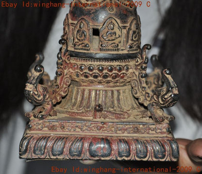 Tibet Buddhism Temple Bronze Gilt Sakyamuni Buddha Stupa Pagoda Tower Statue