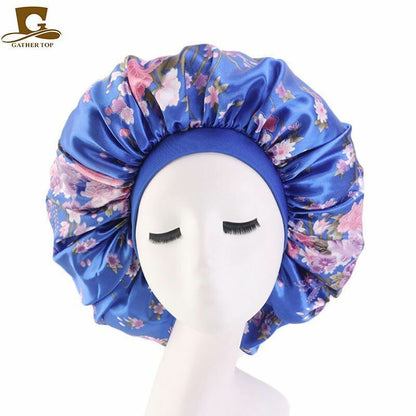 Sleep Night Cap Big Size Beauty Satin Silky Bonnet Head Cover Hat Curly Springy