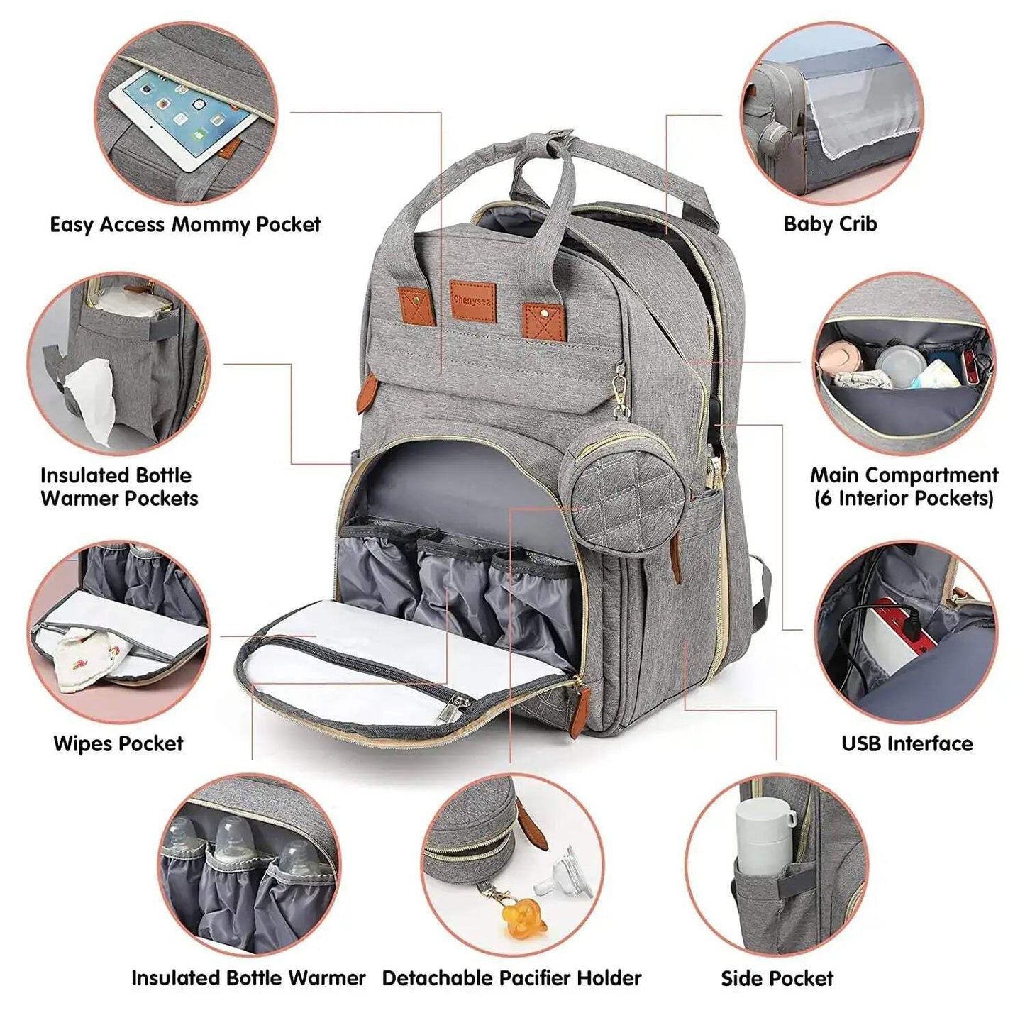 3-in-1 Baby Travel Diaper Bag with Foldable Bed