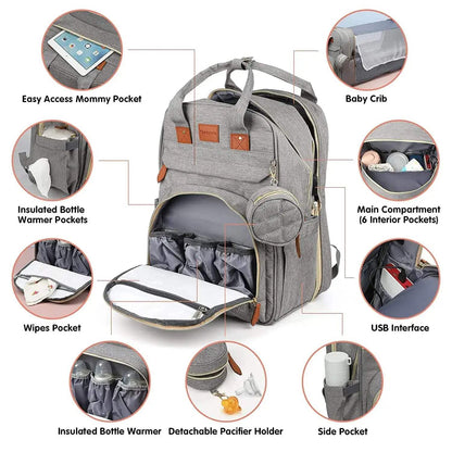 3-in-1 Baby Travel Diaper Bag with Foldable Bed
