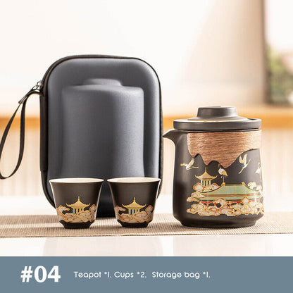 Outdoor Office Camping Tea Ceramic Set Porcelain Chinese Gongfu Tea Cup Set