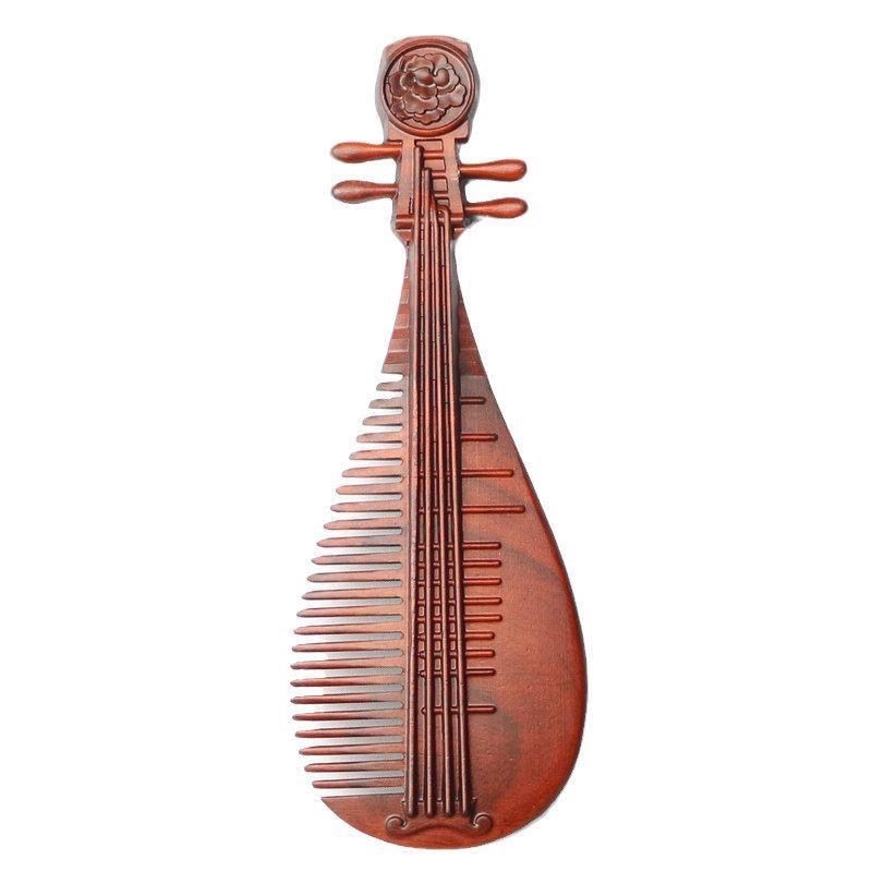 Red Sandalwood Lute Comb Carved Vintage Wooden Comb Ornament