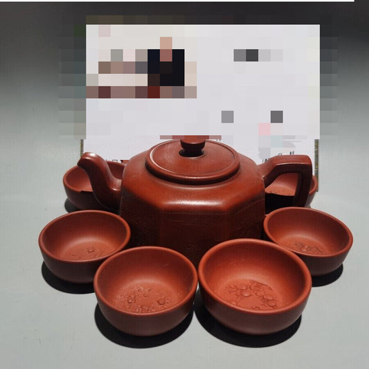 Set Chinese Old Yixing Clay Teapot Handmade Eight Parties Purple Sand Teapot380c