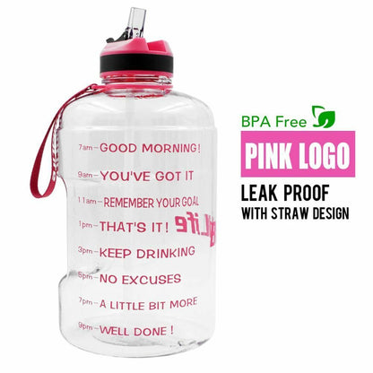 Water Bottle 1 Gallon Straw Clear Plastic Drinking Bottles Big GYM Jug Cup BPA