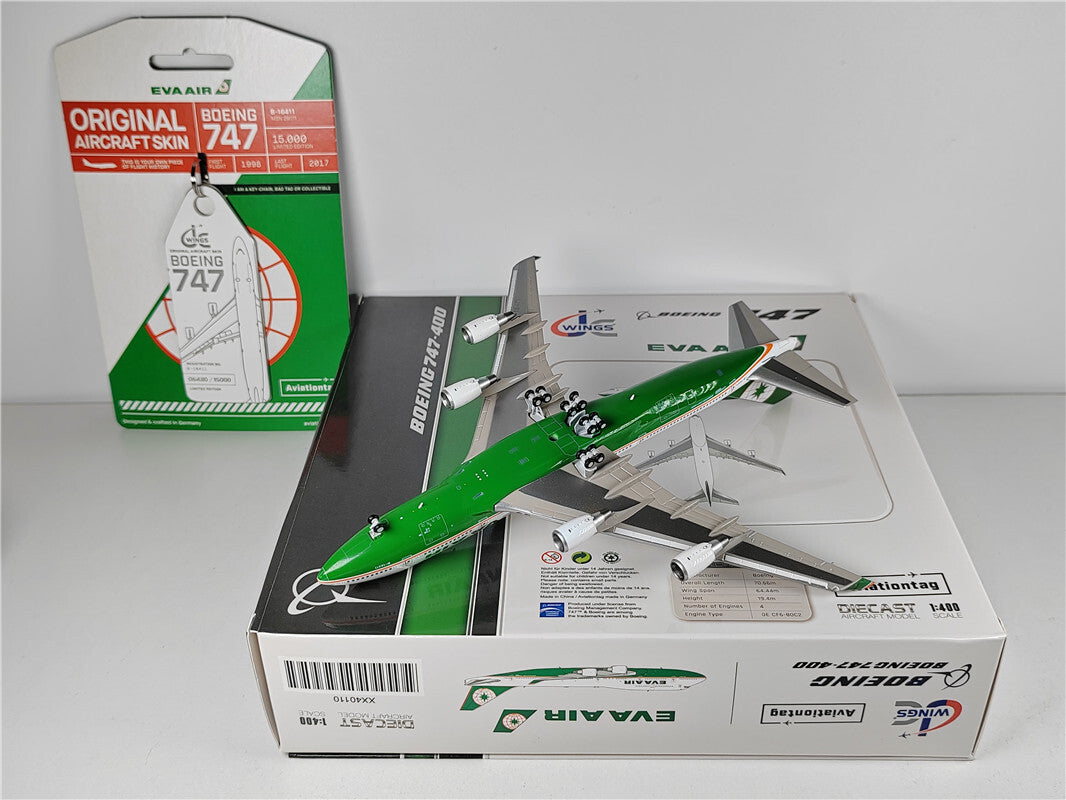 1:400 JC Wings EVA AIR BOEING B747-400 Passenger Airplane Diecast Aircraft Model