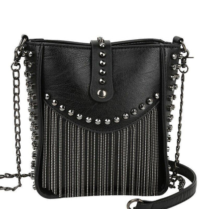 Women Shoulder Bag PU Leather Handbag Black Crossbody Tassel