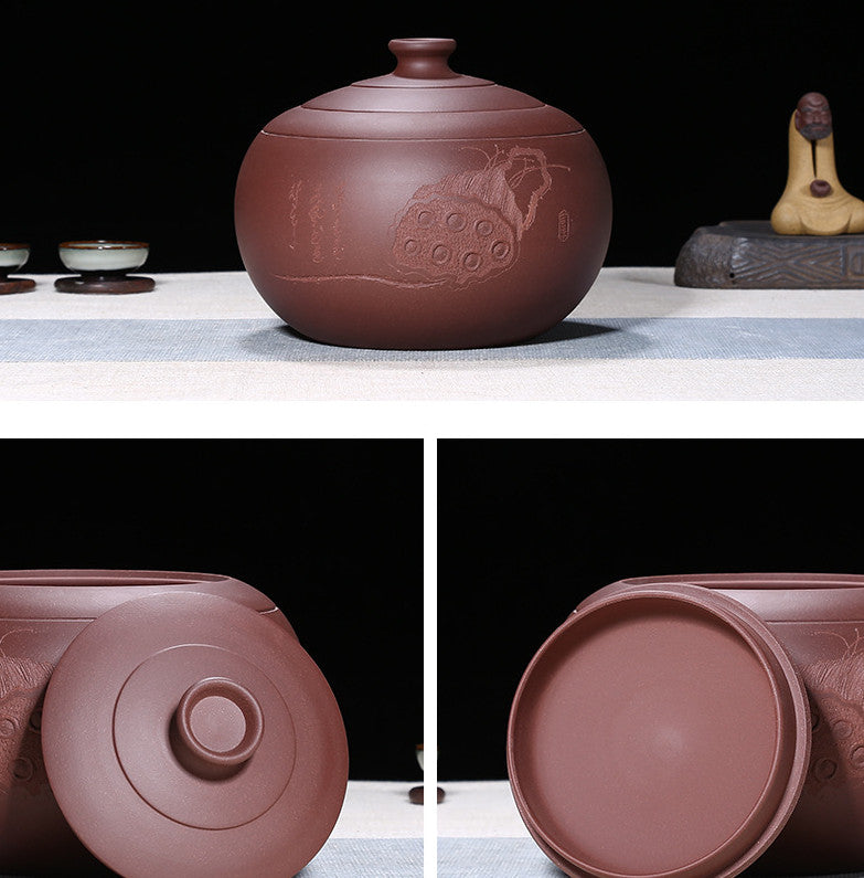 Handmade Tea Canister & Lid Sealed True Yixing Zisha Purple Clay For Loose Tea