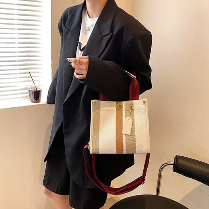 Canvas Tote Bag Women Handbag Stripe Shoulder Bags Big Shopper Totes