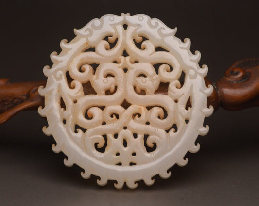 Chinese Natural Hetian Jade Carving Dragon Statue Exquisite Pendant Jewelry Art