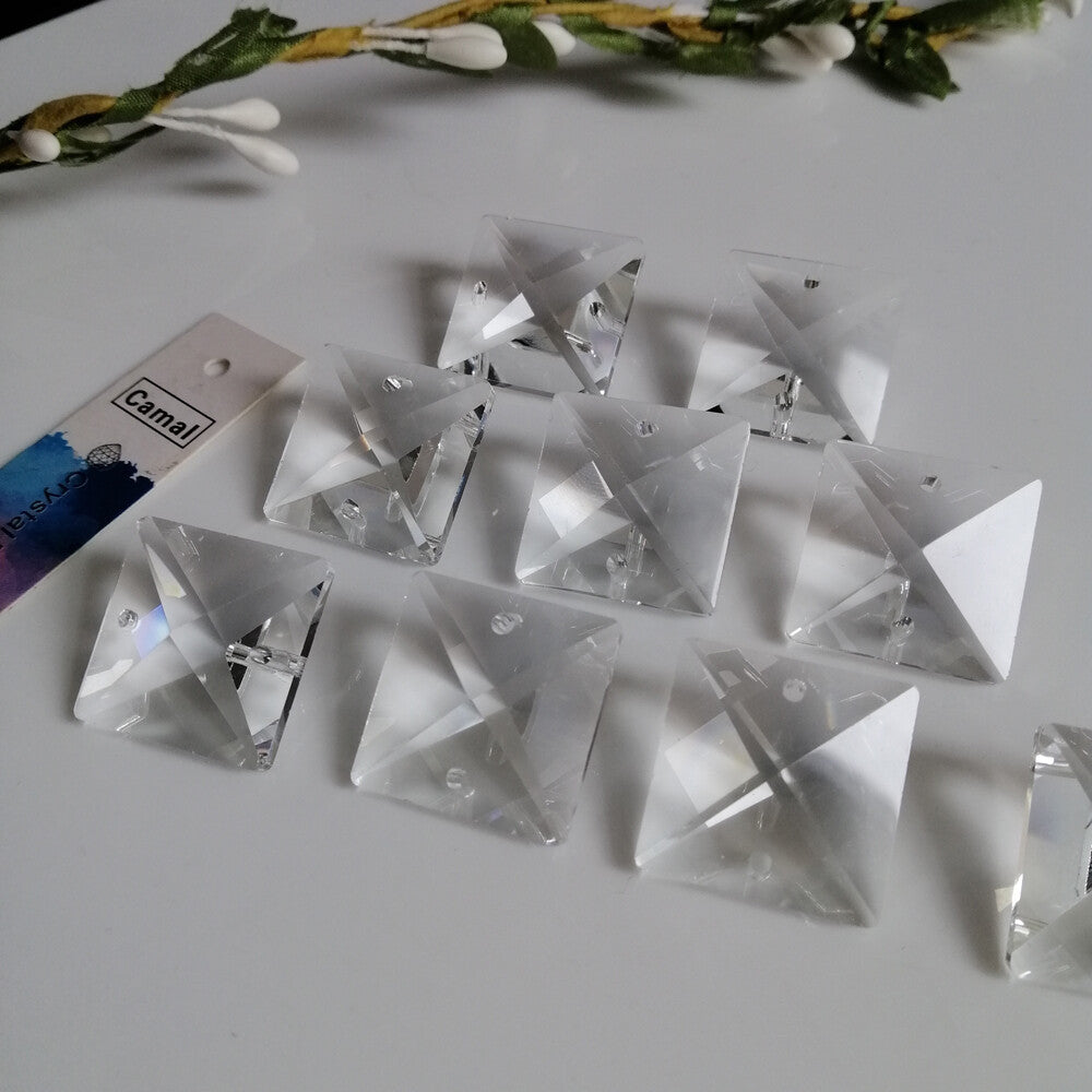 50pcs 18MM Clear Square Crystal Beads Prism Chandelier 2 Holes Home Decoration