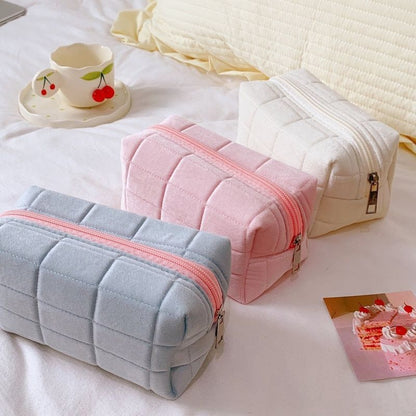 Large Pink White Blue Plush Makeup Purse Pencil Case Storage Soft Bags Organizer