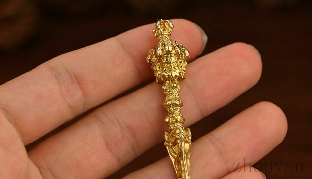 GOLD GILT BUDDHIST PHURBA BLESSED PENDANT AMULET: MAGIC DAGGER Decoration