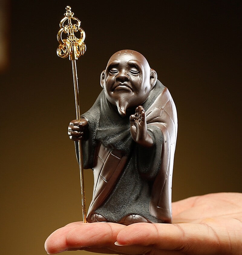 2 Pcs Chinese Porcelain Old Little Monk Statue Buddha Buddhism Zen Figure Decor