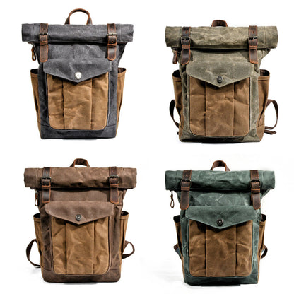 Water Resisant Vintage Waxed Canvas Backpack Fold-Over Satchel Laptop Bag Travel