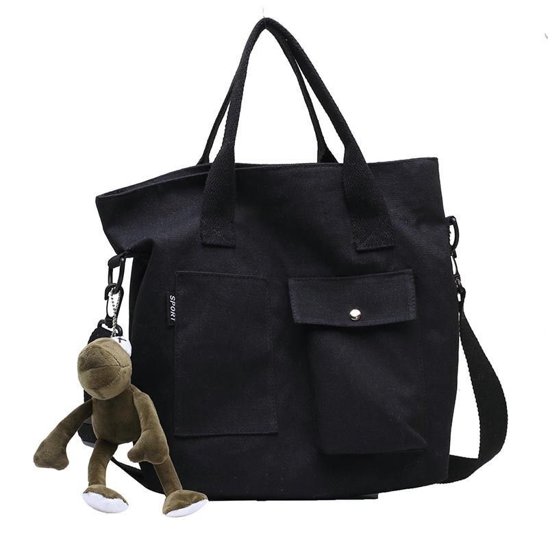 Canvas Bag Handbag Shoulder Bag Large Solid Color Tote Shopper Crossbody Bag 1PC