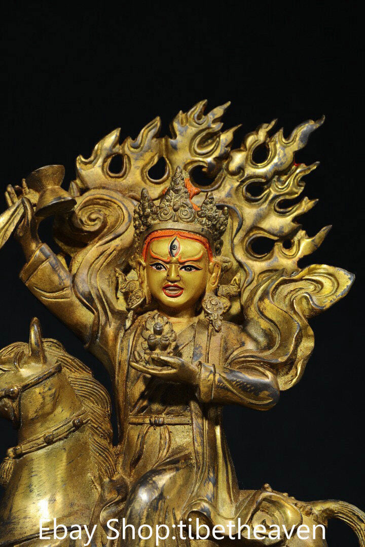 14" Old Tibet Copper Gilt Buddhism Palden Lhamo Deity Laksmi Buddha Sculpture