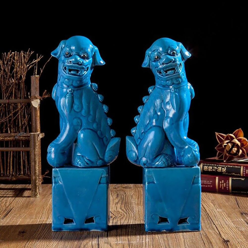 Pair Fu Dogs Buddha Dogs Guardian Lions Ceramic Sculpture Home Design