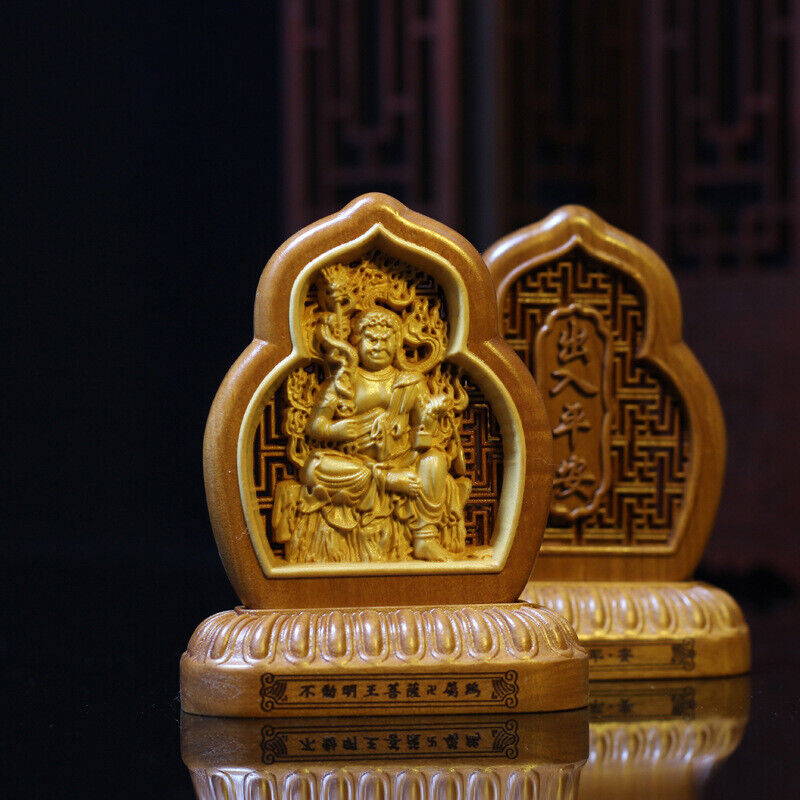 Wooden Carving Zodiac Buddha Car Safety Charm Ornaments Guanyin Statue Car Home