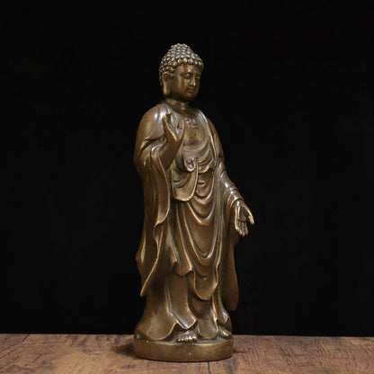 22cm Pure Copper Amitabha Buddha Statue Standing Brass Buddhist Figurine