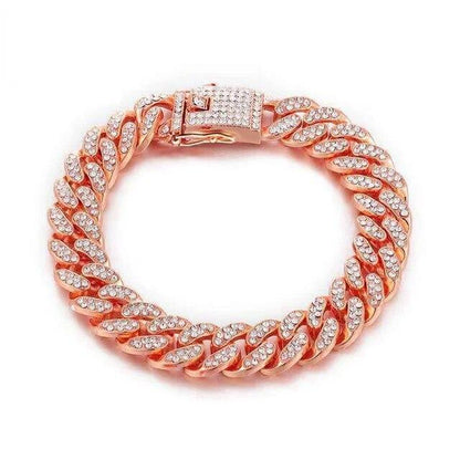 Luxury Dog Collar Diamond Chain Cuban Gold Rhinestones Pitbull Cat Necklace Gold
