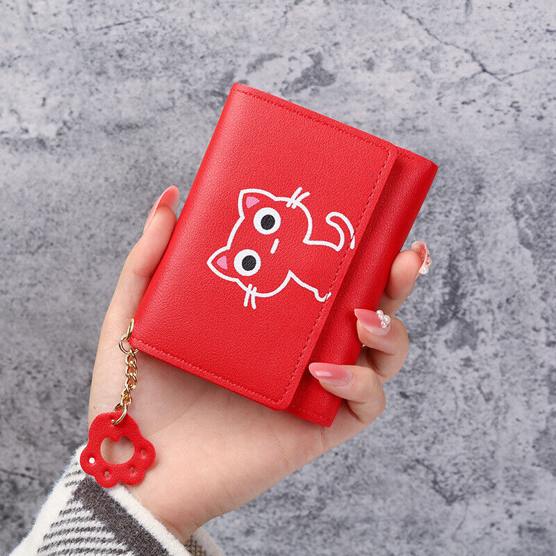 Women Wallet Cute Cat Short Wallet Leather Purse Girls Money Bag Card Holder
