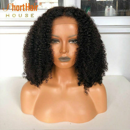 Ombre 1B/30 Short Curly Lace Front Human Hair Wig T Part Bob Wig Remy PrePlucked