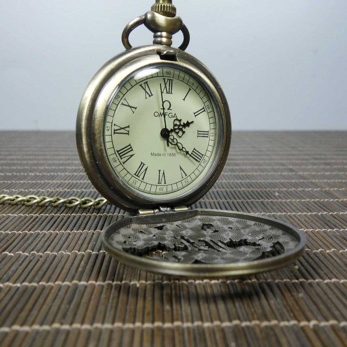Mechanical Clock Horologe Alloy Crane Single Open Mechanical Pocket Watch