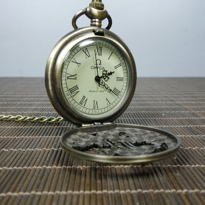 Mechanical Clock Horologe Alloy Crane Single Open Mechanical Pocket Watch
