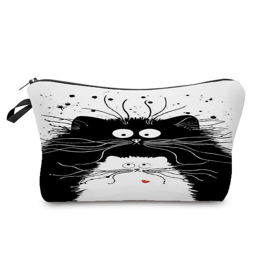 Makeup Bag Travel Storage Purse Mini Toiletry Bags Black Cat Print Cosmetic Case