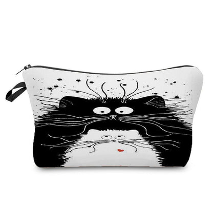 Makeup Bag Travel Storage Purse Mini Toiletry Bags Black Cat Print Cosmetic Case