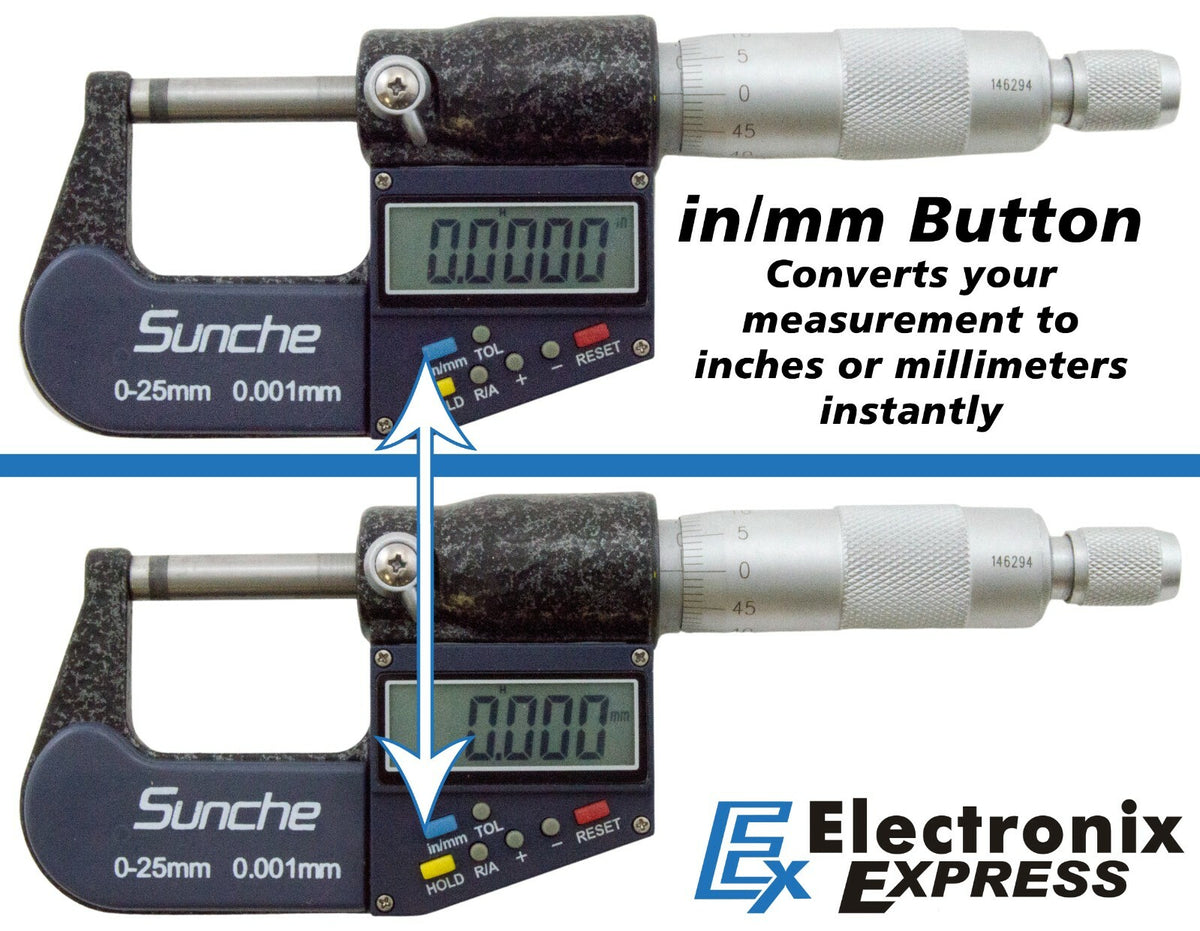 Digital Micrometer, 0-1" Range with 6 Digit LCD Display, .0001" Graduation