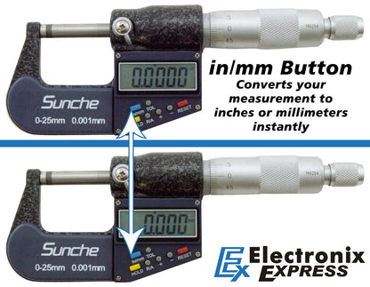 Digital Micrometer, 0-1" Range with 6 Digit LCD Display, .0001" Graduation