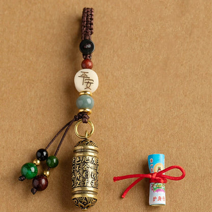 Brass Six Words Mantra Buddha Box Sutra Pendant Buddhist Car Keychain Handmade