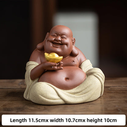 Chinese Maitreya Buddha Purple Sands Tea Pet 11.5cm Tea Play Kung Fu Tea Set