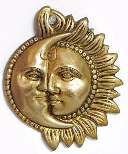 Brass Sun and Moon Wall Hanging Showpiece For Home Office Decor Gold