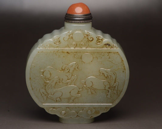 Chinese Antique Hetian Jade Snuff Bottle Carved Sheep Statue Nice Figurines Gift