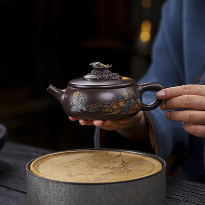 Original Ore Yixing Zisha Purple Clay Tea Pot Marked 9 Infuser Holes Handmade