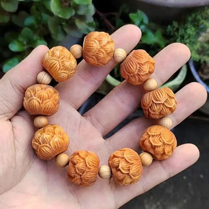 Cliff Cypress Wood Carving Bracelet Luck Eighteen Arhats HandString Jewelry