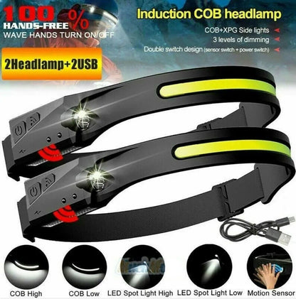 2 Lamparas LED Impermeable USB Recargable Linterna Potente de Cabeza Sport Work